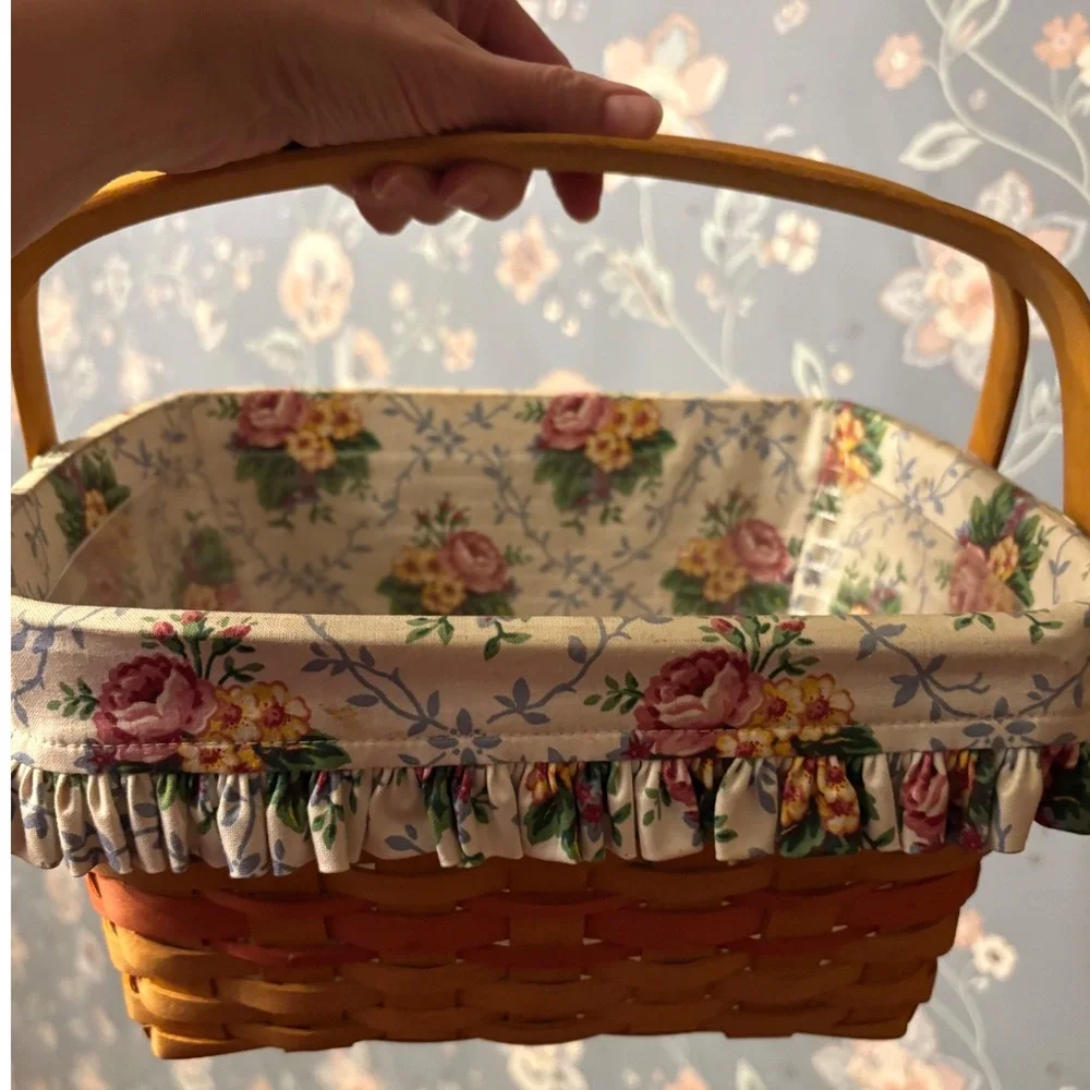 Longaberger Basket Handwoven Dresden Ohio USA Floral Liner Handles 1997 2 Colors